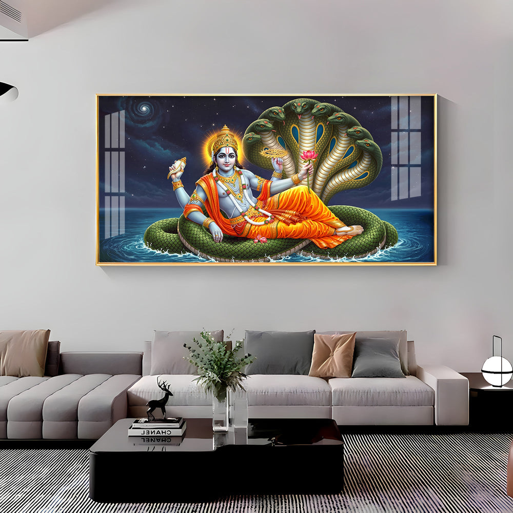Lord Vishnu on Sheshnag Premium Acrylic Horizontal Wall Art