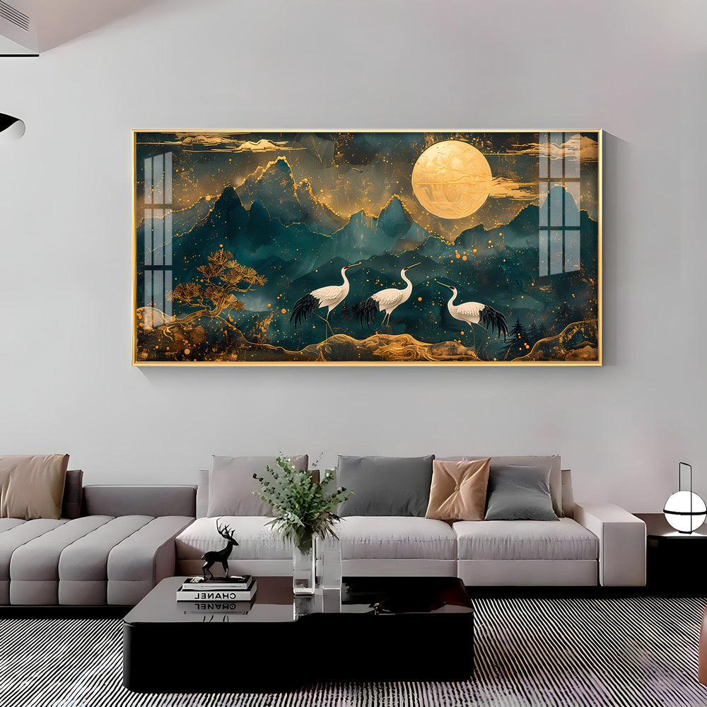Cranes In Moonlight Premium Acrylic Horizontal Wall Art