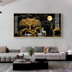 White Deer With Golden Tree Premium Acrylic Horizontal Wall Art