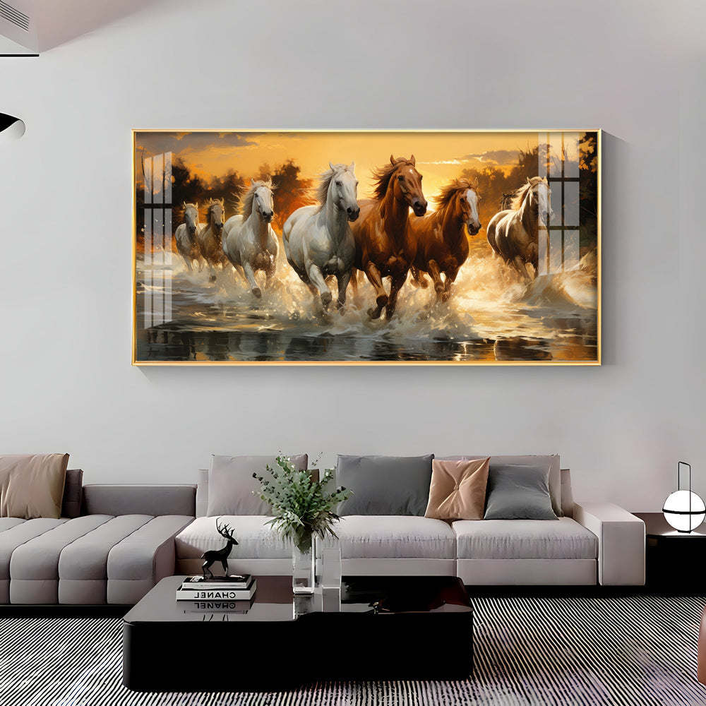 Seven Horses Painting Premium Acrylic Horizontal Wall Art