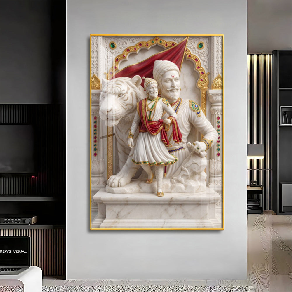 Chhatrapati Shivaji Maharaj With Tiger Premium Acrylic Vertical Wall Art