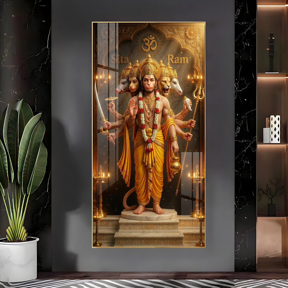 Divine Embrace of Hanuman Premium Acrylic Vertical Wall Art