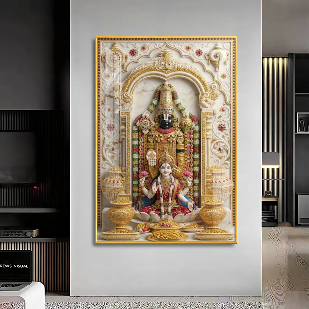 Lord Venkateswara With Maa Laxmi Premium Acrylic Vertical Wall Art