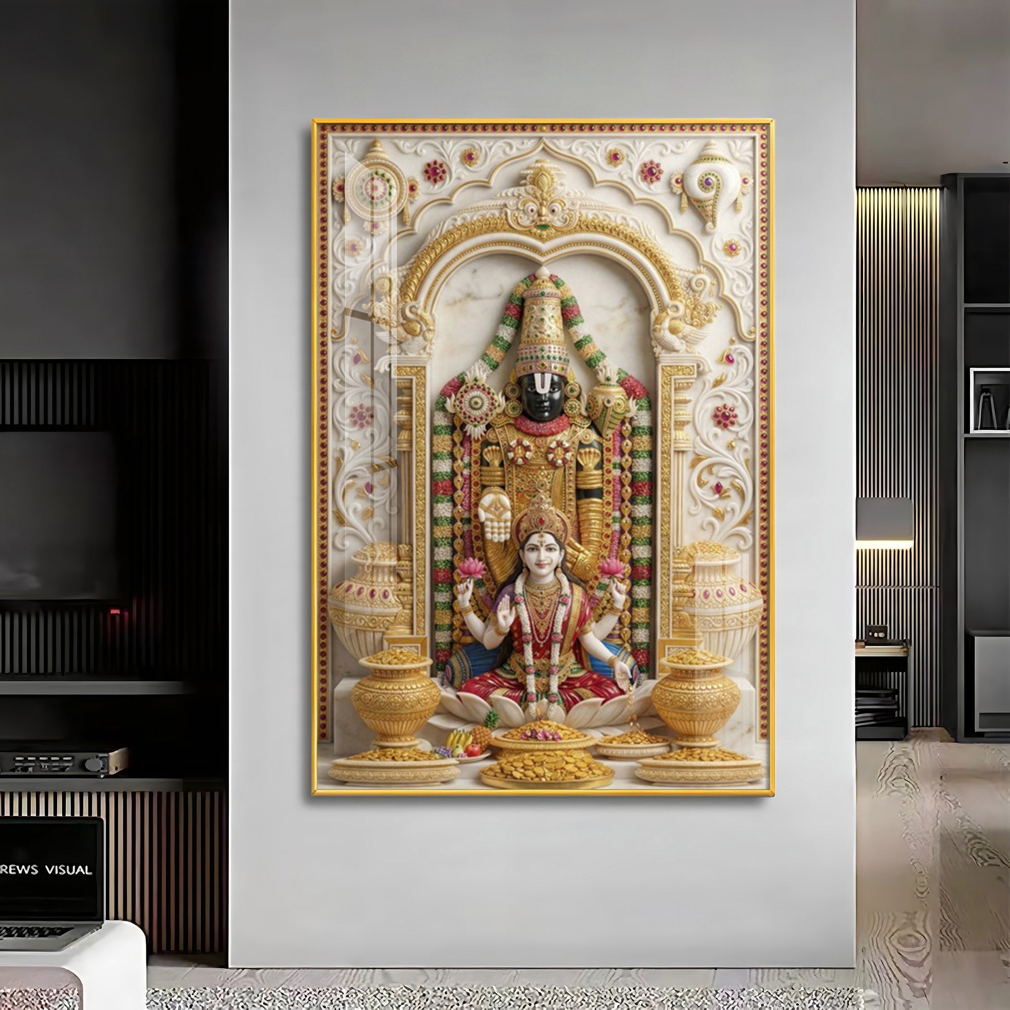 Lord Venkateswara With Maa Laxmi Premium Acrylic Vertical Wall Art