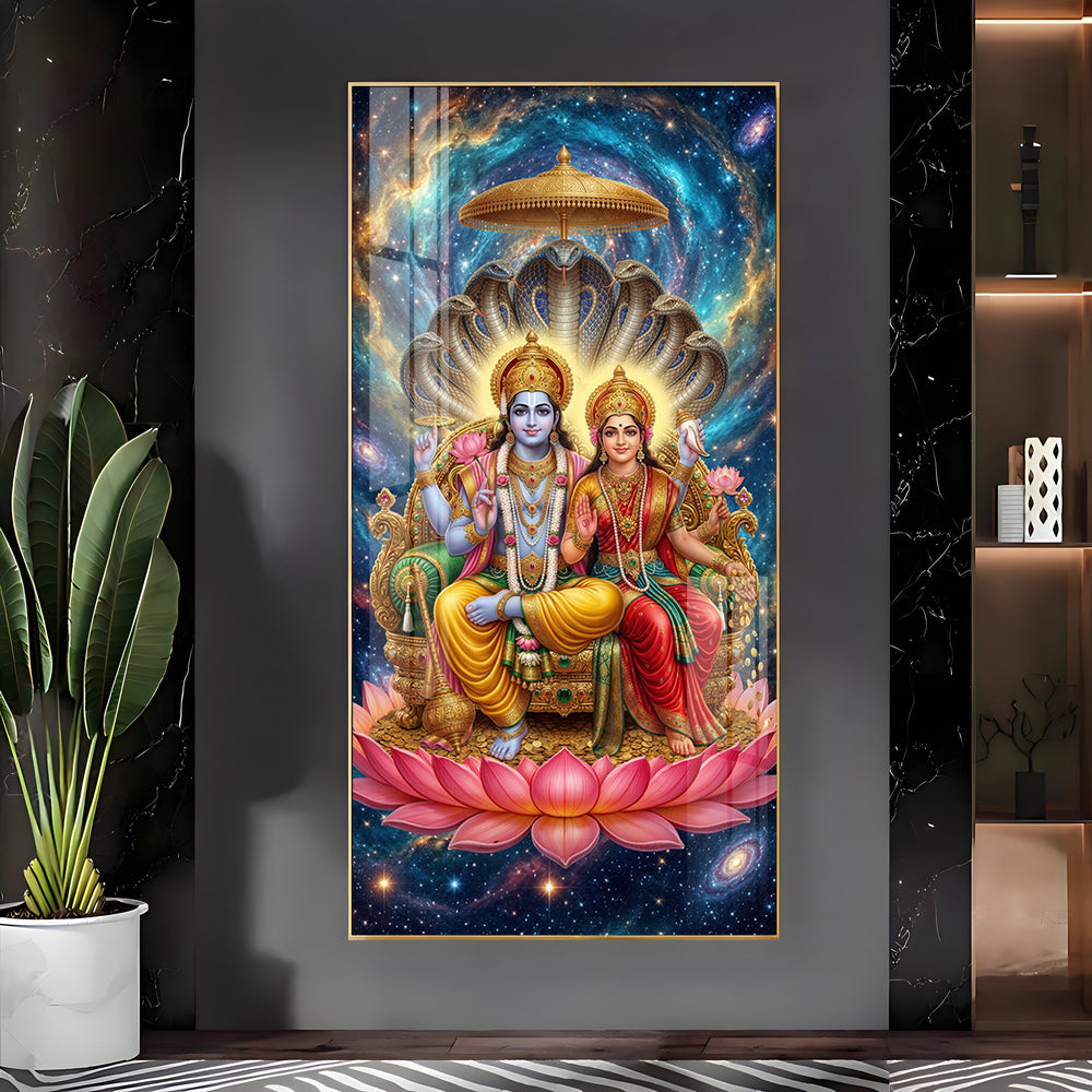 Lord Vishnu & Goddess Lakshmi Premium Acrylic Vertical Wall Art