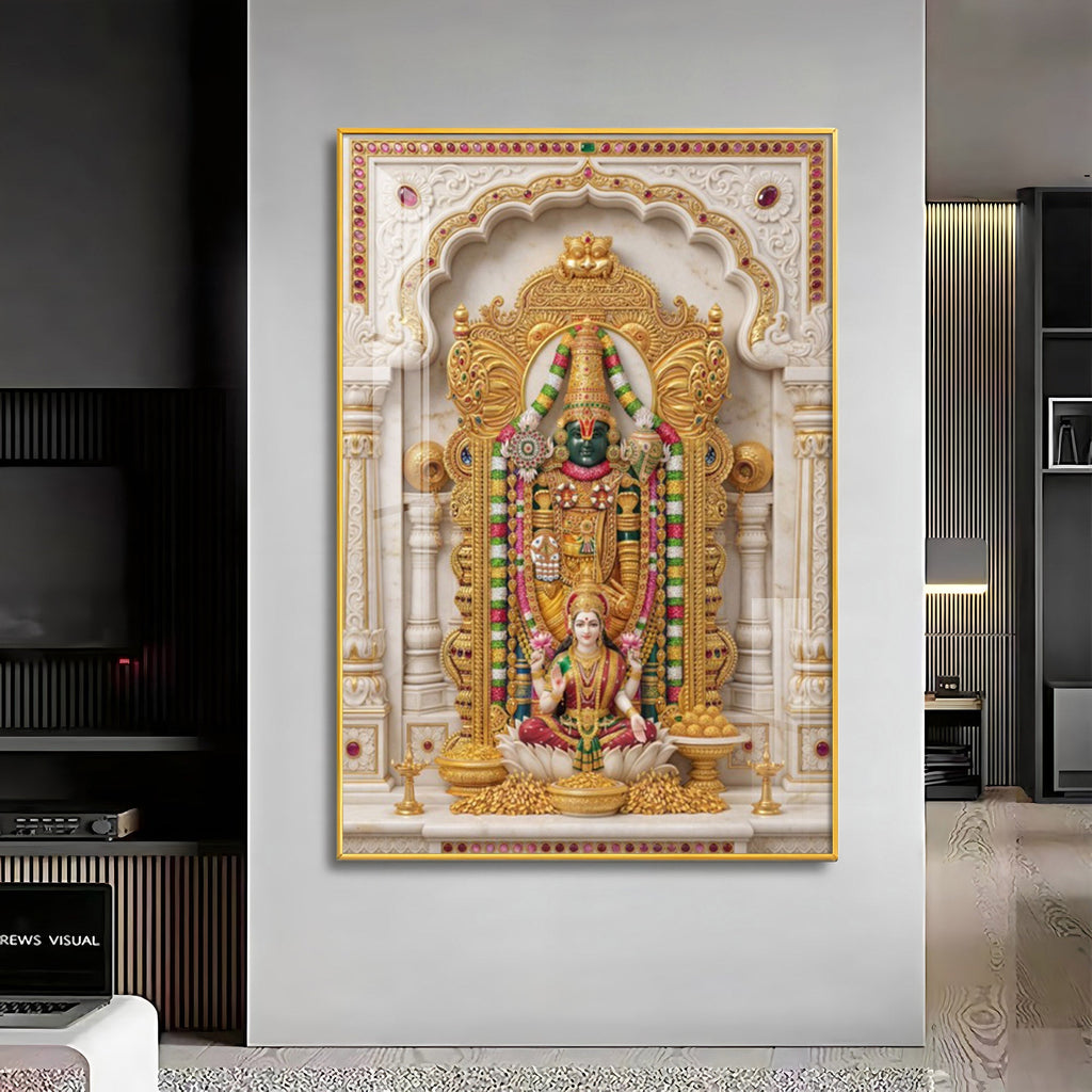 Divine Tirupati Balaji with Lakshmi Ji Premium Acrylic Vertical Wall Art