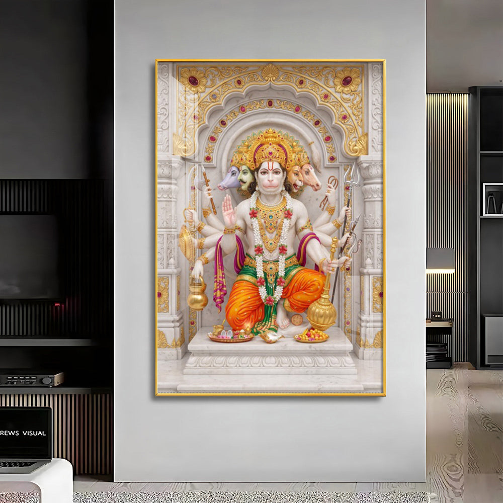 Peaceful Presence Of Panchmukhi Hanuman Premium Acrylic Vertical Wall Art