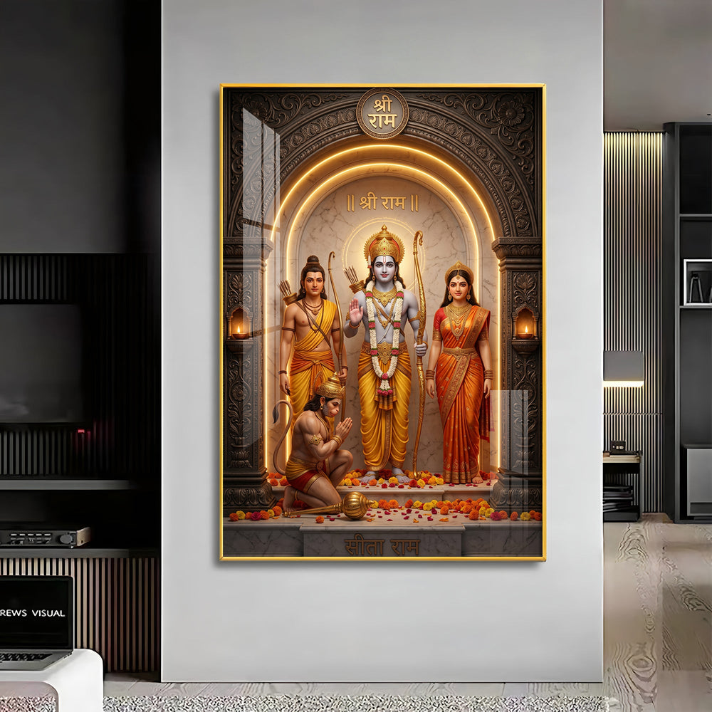 Lord Rama, Goddess Sita, Lakshmana, & Hanuman Premium Acrylic Vertical Wall Art