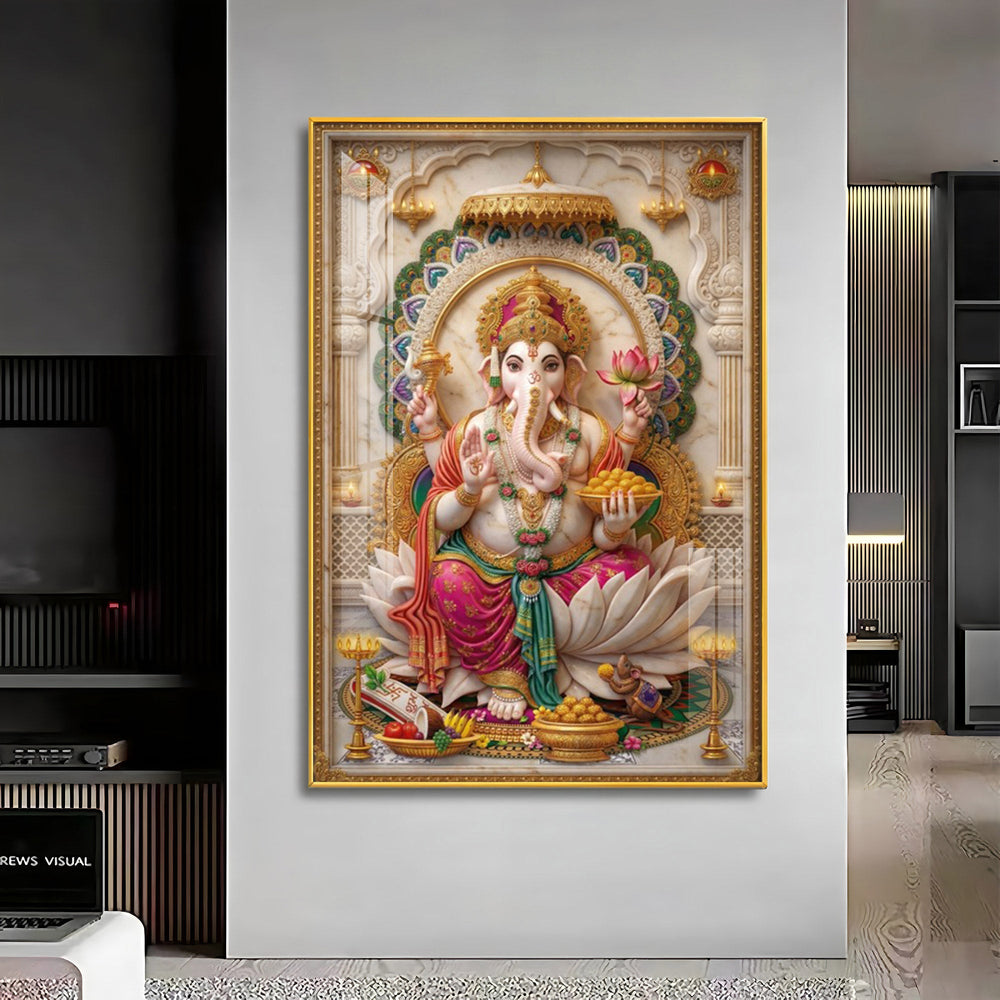 Shree Ganesh Blessings Premium Acrylic Vertical Wall Art