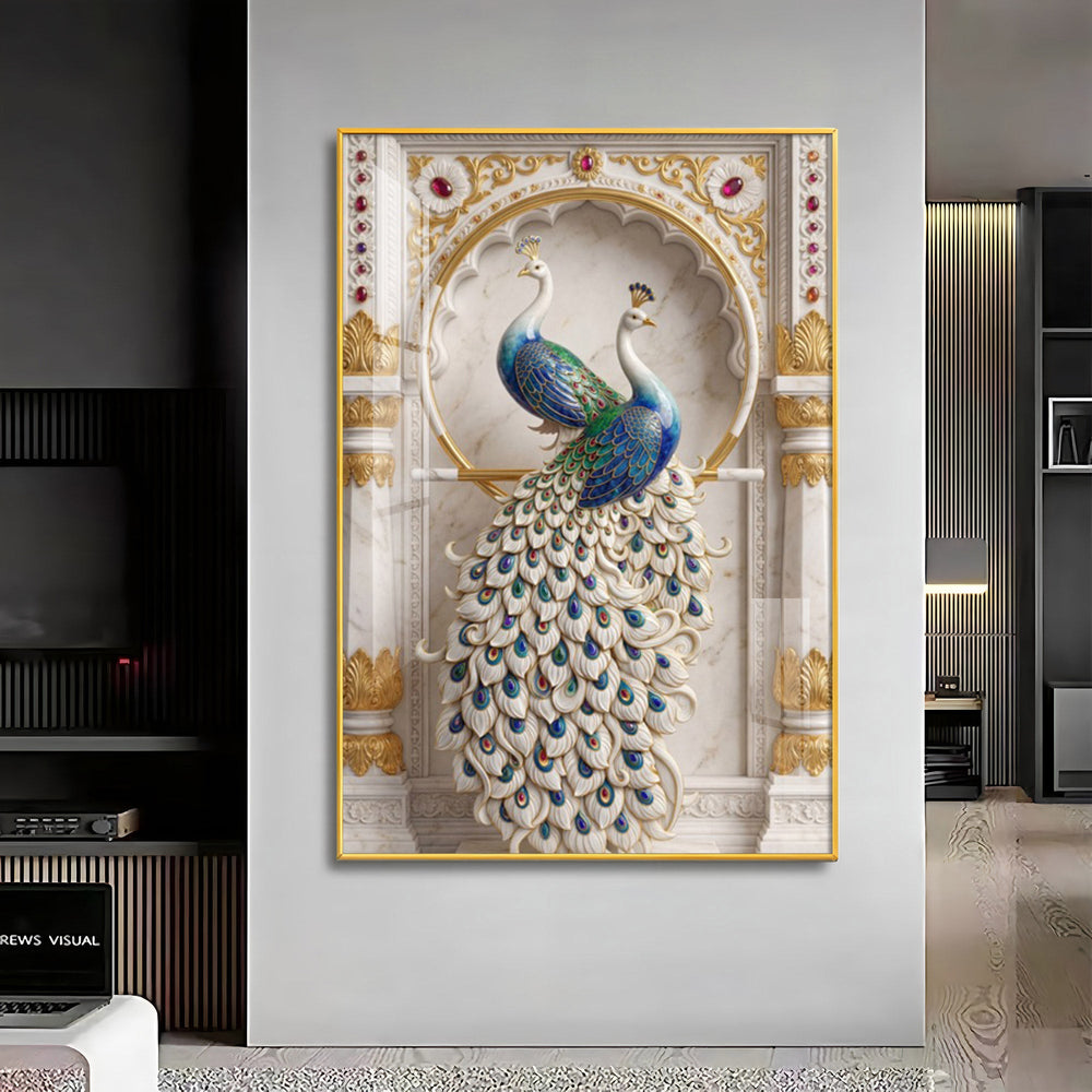 Beautiful Two Peacock Premium Acrylic Vertical Wall Art