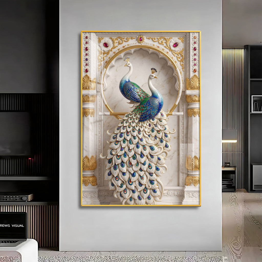 Beautiful Two Peacock Premium Acrylic Vertical Wall Art
