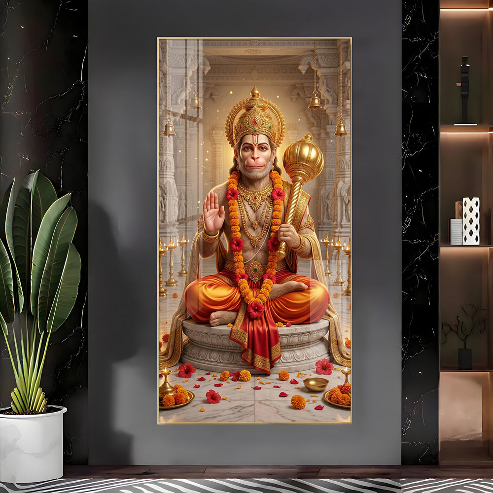 Divine Blessings Of Hanuman Ji Premium Acrylic Vertical Wall Art