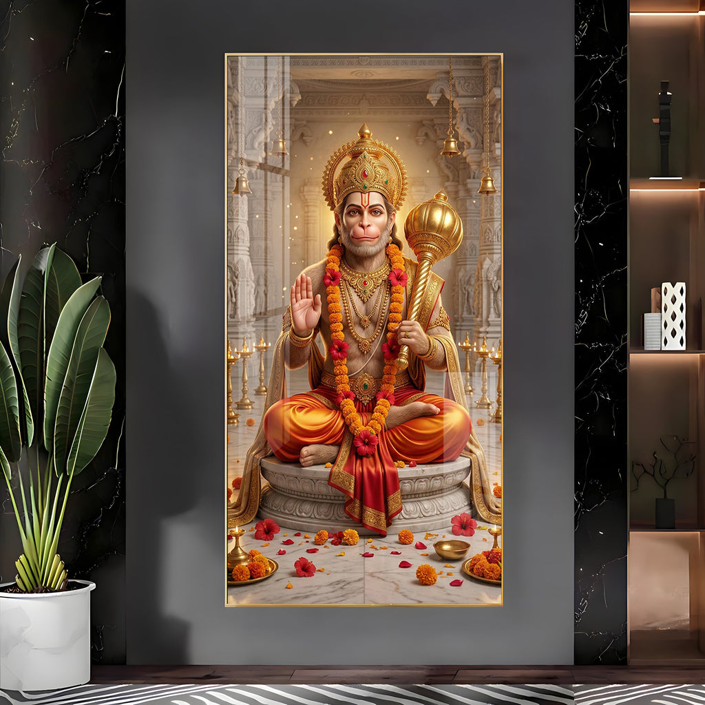 Divine Blessings Of Hanuman Ji Premium Acrylic Vertical Wall Art