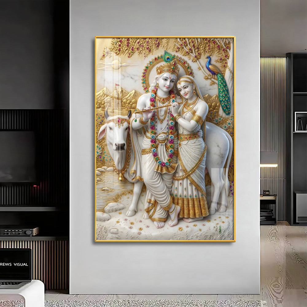 Serenity of Radha Krishna Premium Acrylic Vertical Wall Art