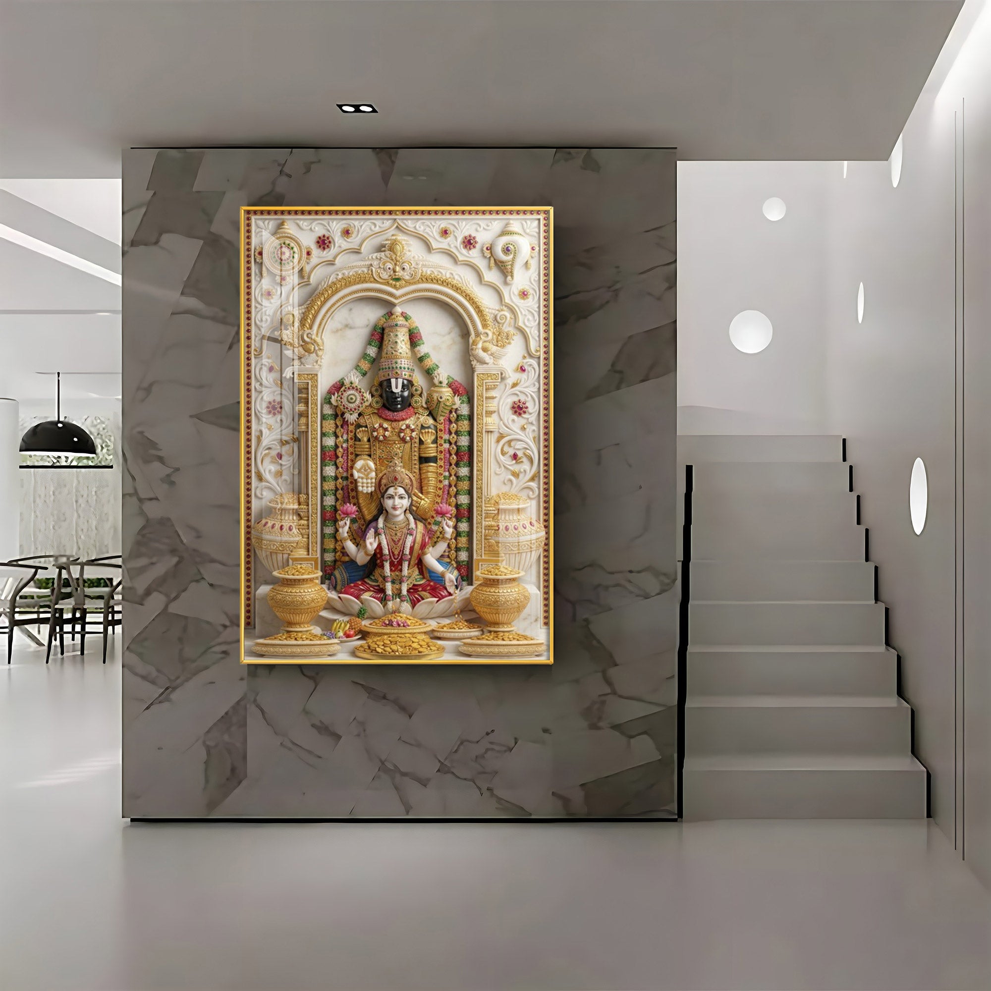 Lord Venkateswara With Maa Laxmi Premium Acrylic Vertical Wall Art