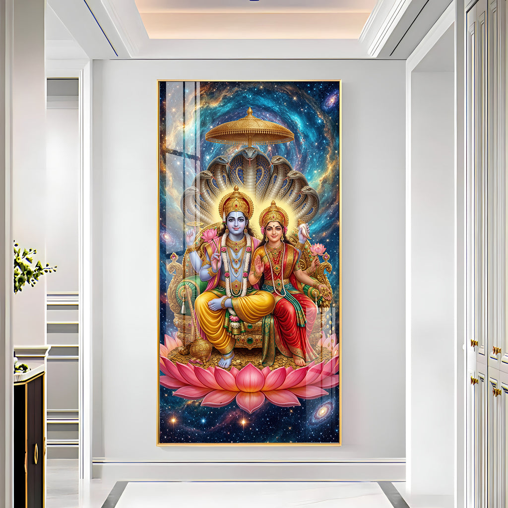 Lord Vishnu & Goddess Lakshmi Premium Acrylic Vertical Wall Art