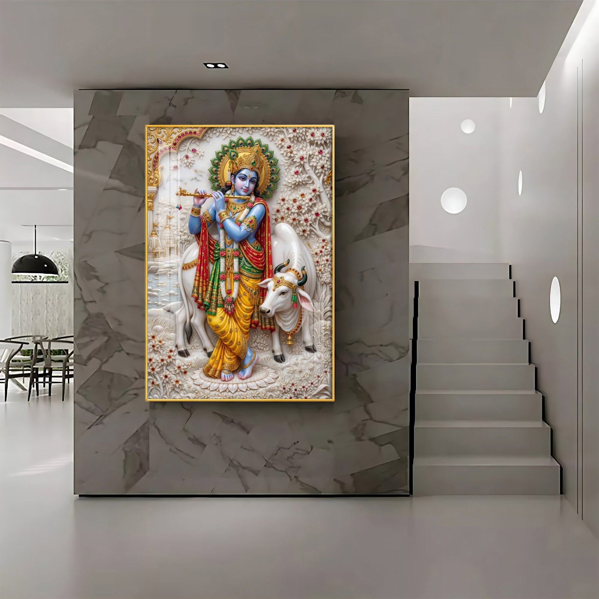 Shri Krishna With Cow Premium Acrylic Vertical Wall Art