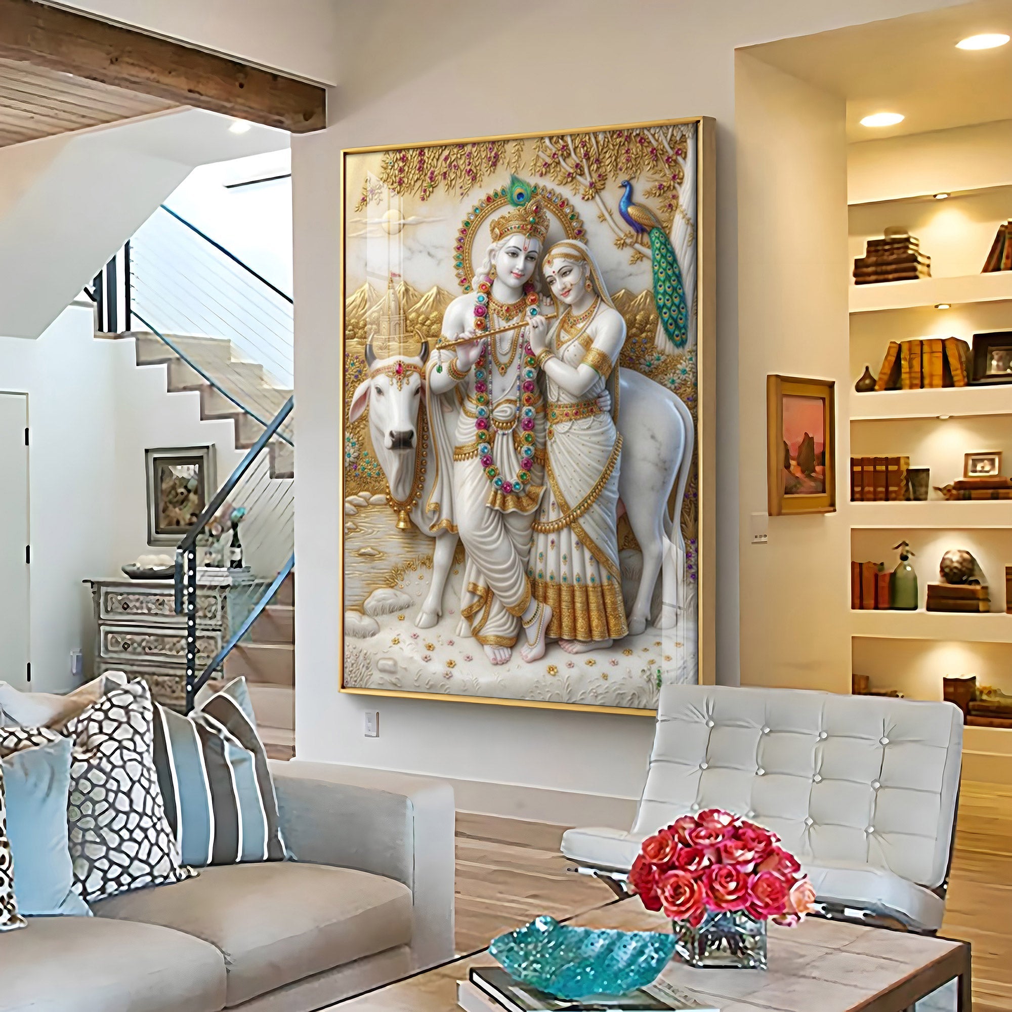 Serenity of Radha Krishna Premium Acrylic Vertical Wall Art