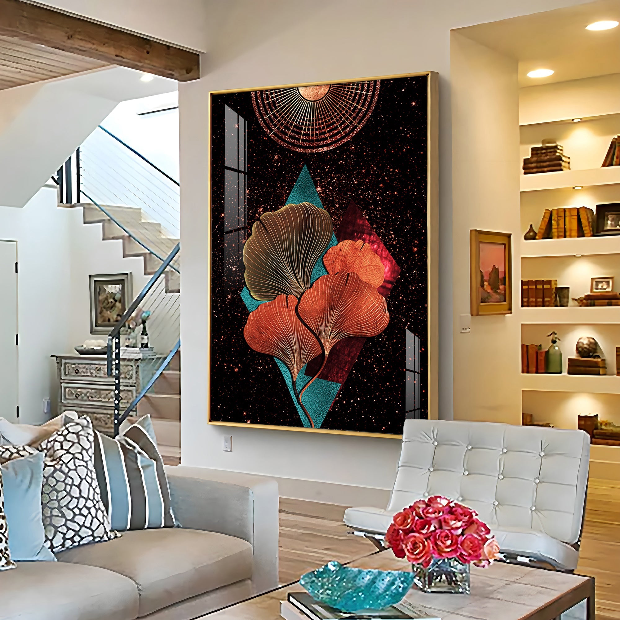 Floral Sunburst Premium Acrylic Vertical Wall Art