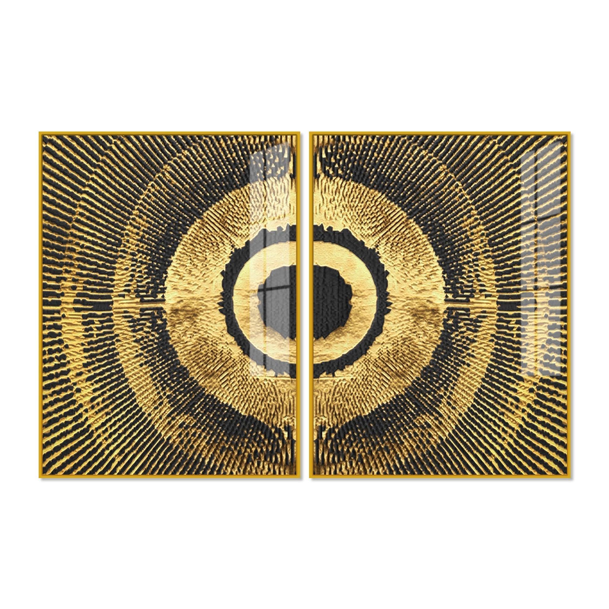 Golden 3D Pattern Acrylic Floating Wall Painting Set of 2 - Decor Smart