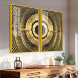 Golden 3D Pattern Acrylic Floating Wall Painting Set of 2 - Decor Smart