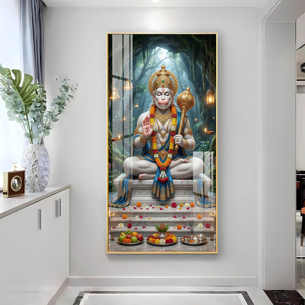 Divine Harmony Of Lord Hanuman Premium Acrylic Vertical Wall Art