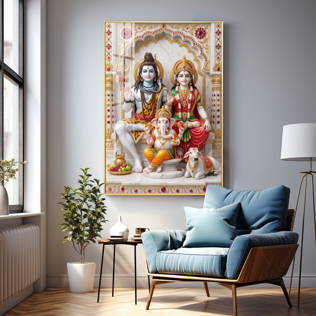 Lord Shiv Parvati Parivar Premium Acrylic Vertical Wall Art