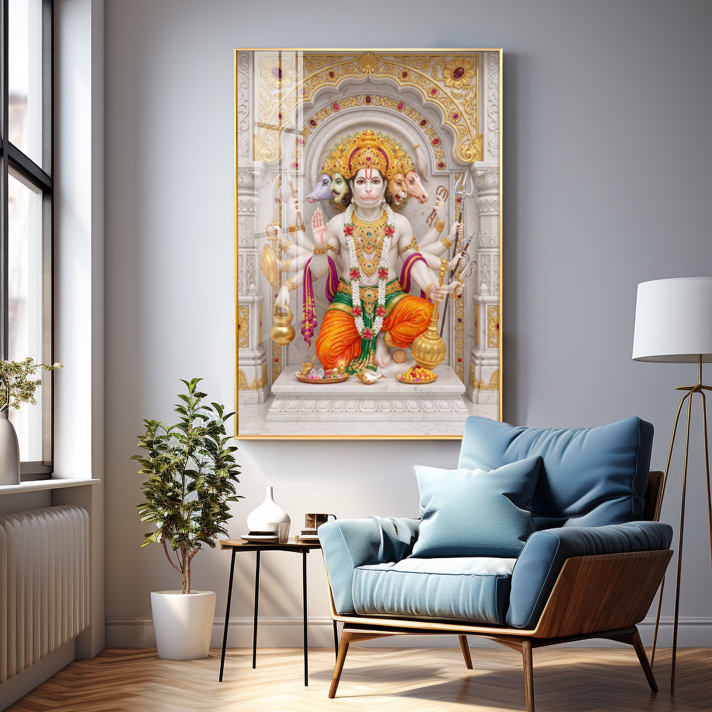 Peaceful Presence Of Panchmukhi Hanuman Premium Acrylic Vertical Wall Art
