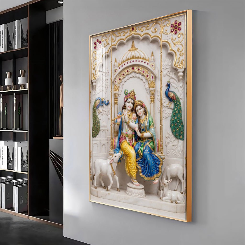 Radha Krishna With Grace Of Love Premium Acrylic Vertical Wall Art