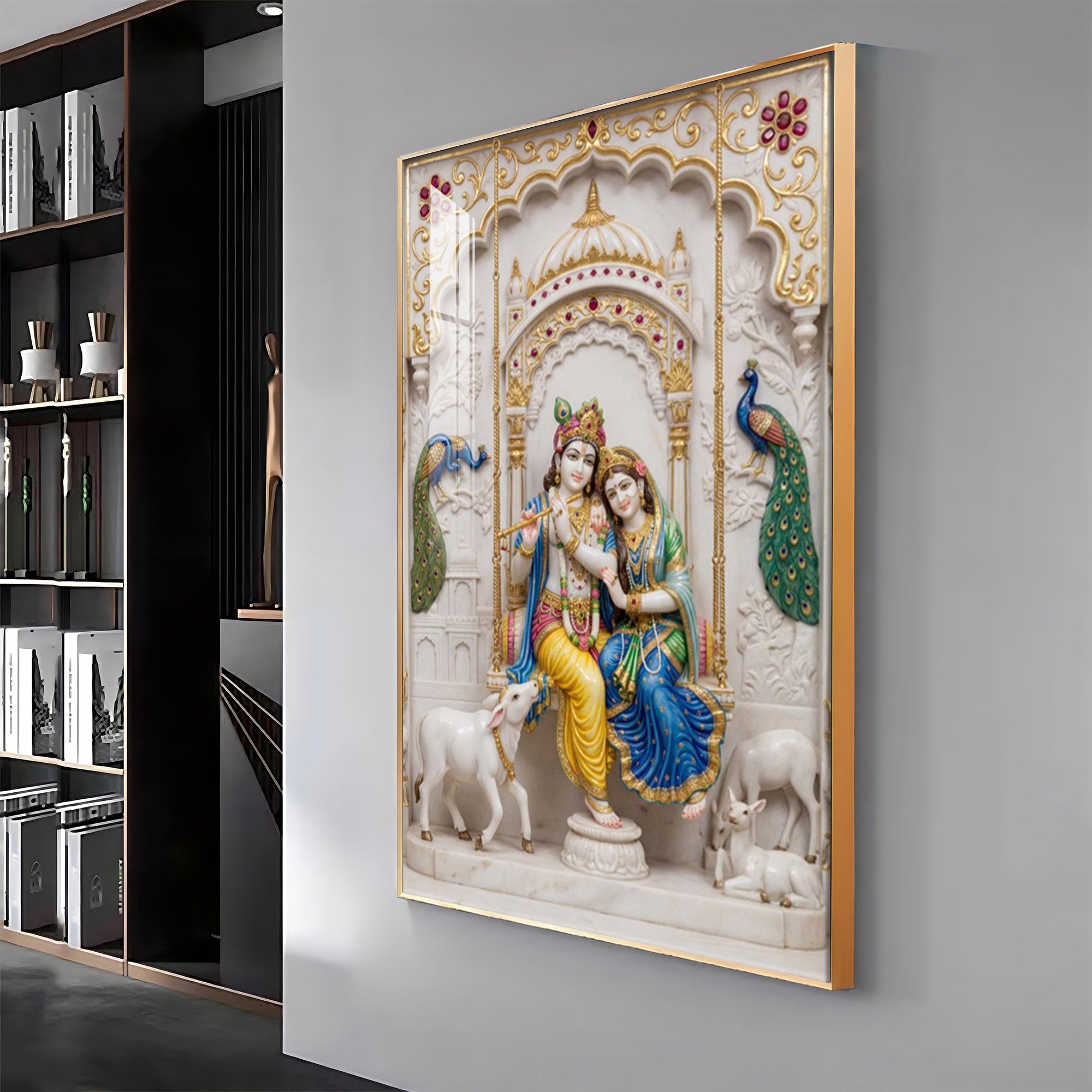 Radha Krishna With Grace Of Love Premium Acrylic Vertical Wall Art