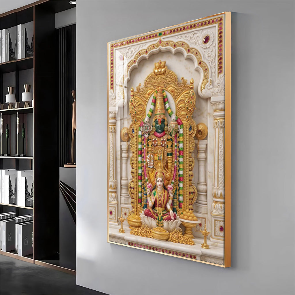 Divine Tirupati Balaji with Lakshmi Ji Premium Acrylic Vertical Wall Art