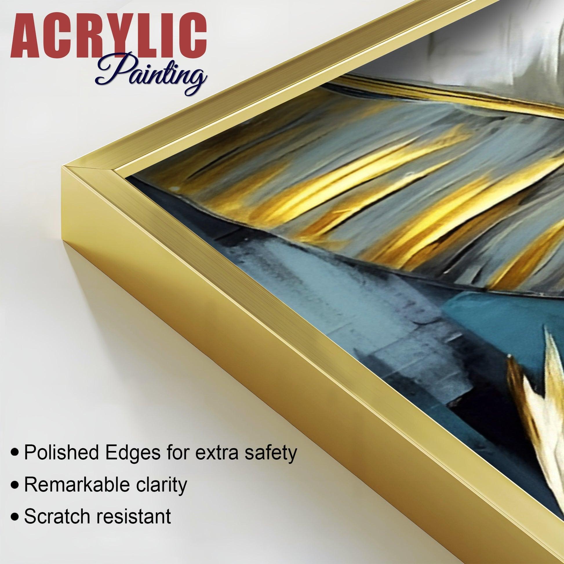 Golden Abstract Art Acrylic Floating Wall Painting Set of 2 - Decor Smart