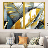 Golden Abstract Art Acrylic Floating Wall Painting Set of 2 - Decor Smart