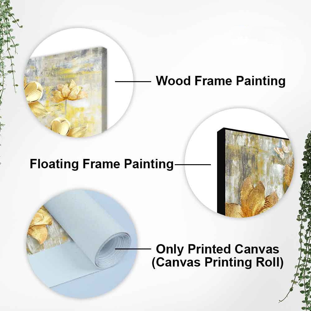 Golden Abstract Flowers Premium Wall Painting - Decor Smart