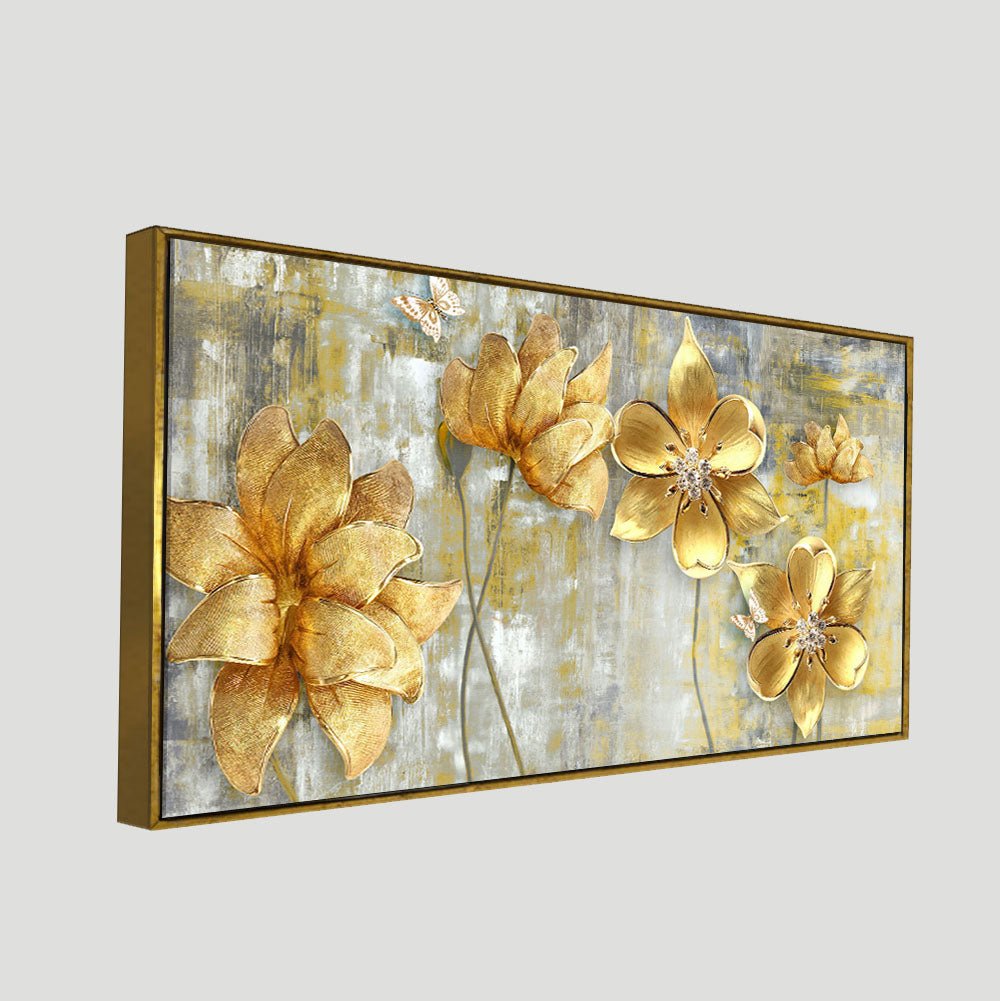 Golden Abstract Flowers Premium Wall Painting - Decor Smart