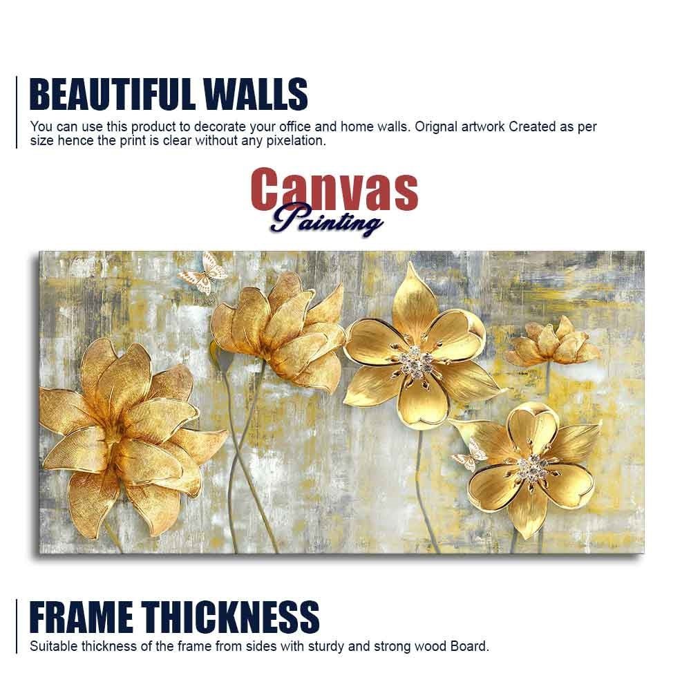 Golden Abstract Flowers Premium Wall Painting - Decor Smart