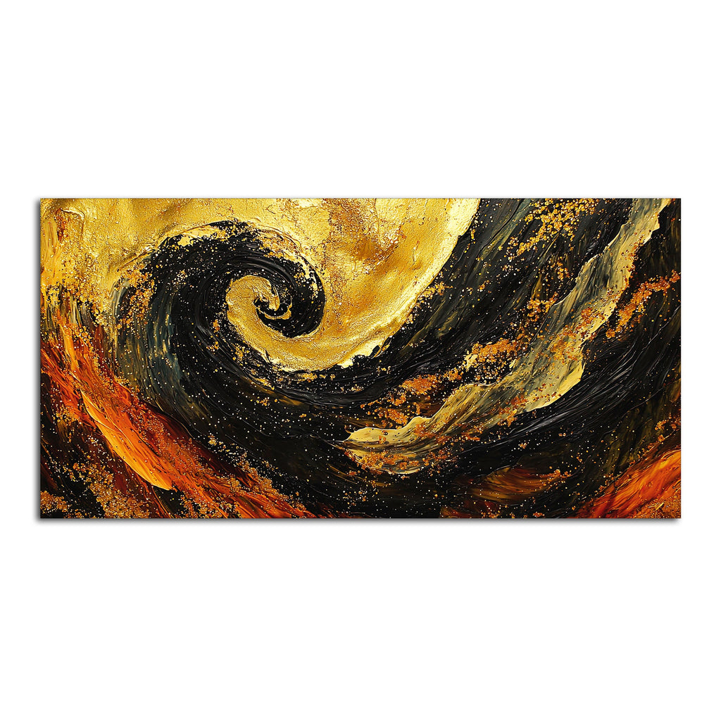 Golden Abstract Spiral Art Wooden Canvas Wall Painting