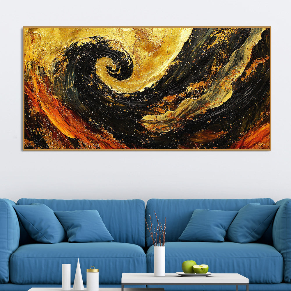 Golden Abstract Spiral Art Wooden Canvas Wall Painting