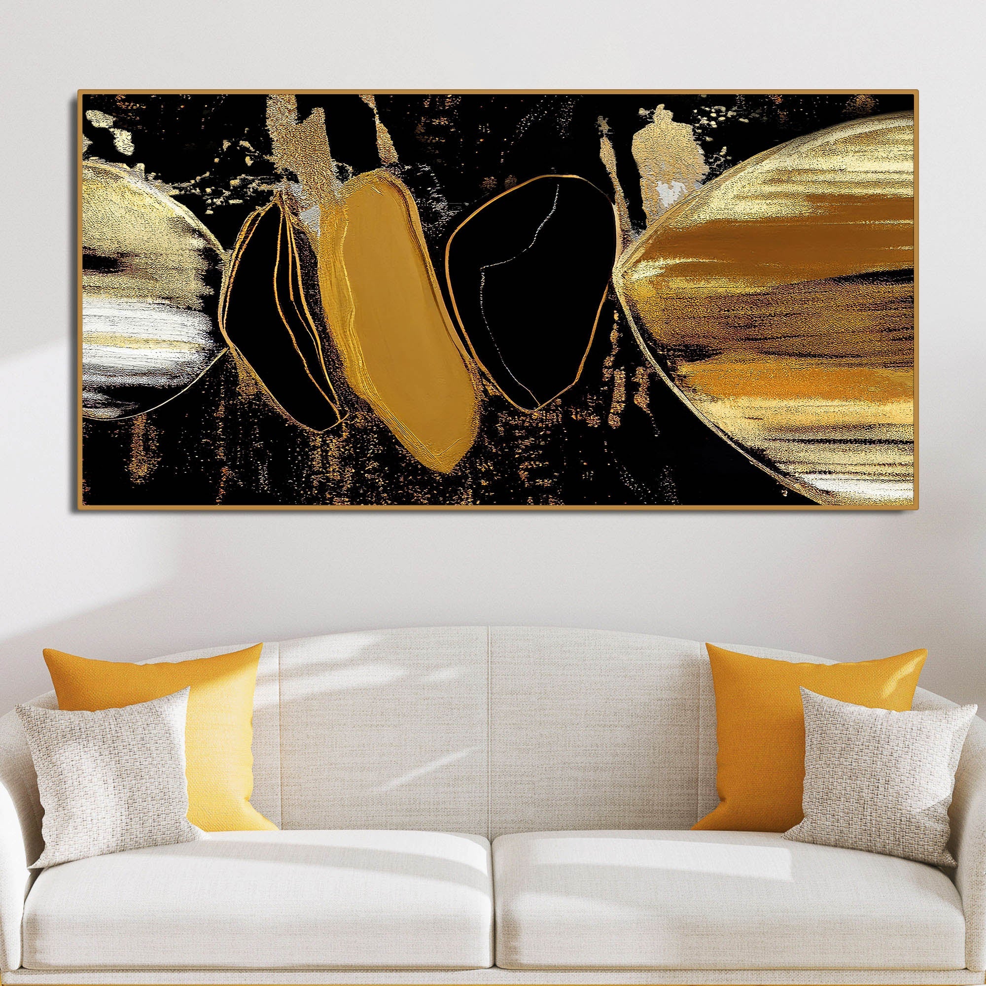 Golden Abstract Texture Canvas Art Wooden Wall Painting
