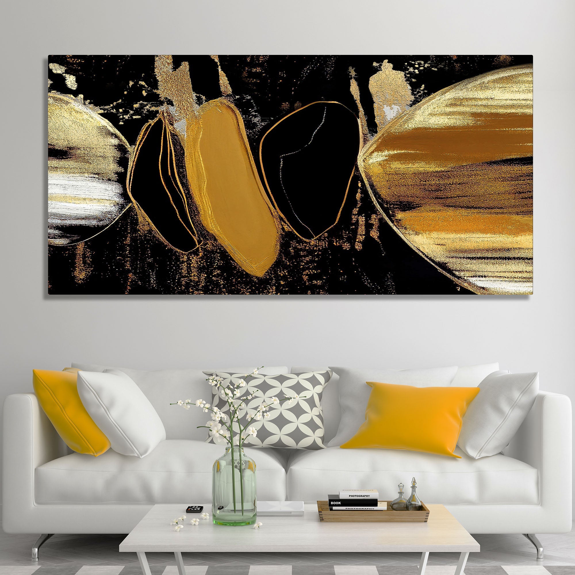 Golden Abstract Texture Canvas Art Wooden Wall Painting