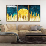 Golden Abstract Tree Premium Canvas Floating Canvas Wall Painting Set of Three - Decor Smart