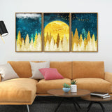 Golden Abstract Tree Premium Canvas Floating Canvas Wall Painting Set of Three - Decor Smart