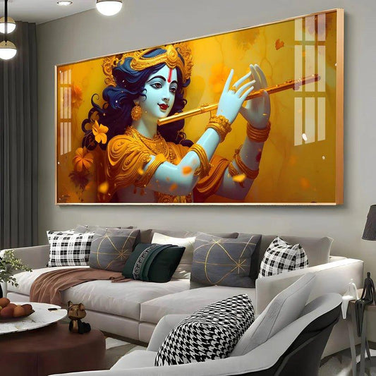 Golden Armlet Lord Krishna Premium Acrylic Floating Wall Painting - Decor Smart