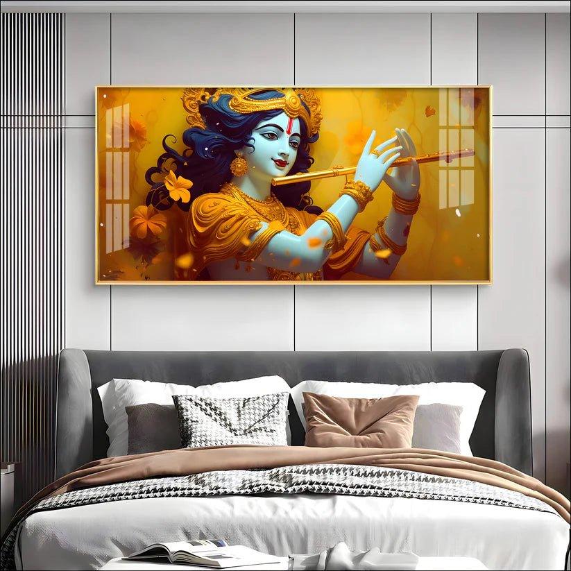 Golden Armlet Lord Krishna Premium Acrylic Floating Wall Painting - Decor Smart