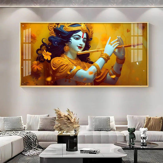 Golden Armlet Lord Krishna Premium Acrylic Floating Wall Painting - Decor Smart