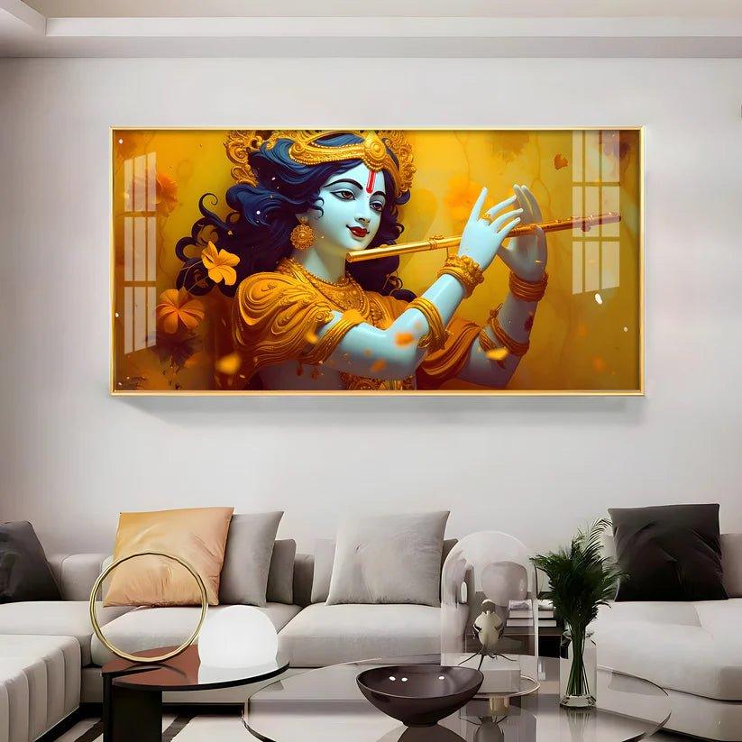 Golden Armlet Lord Krishna Premium Acrylic Floating Wall Painting - Decor Smart