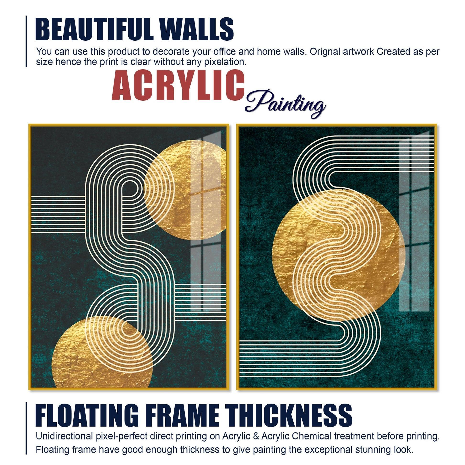 Golden Birds Flying Floating Acrylic Wall Painting Set of 2 - Decor Smart