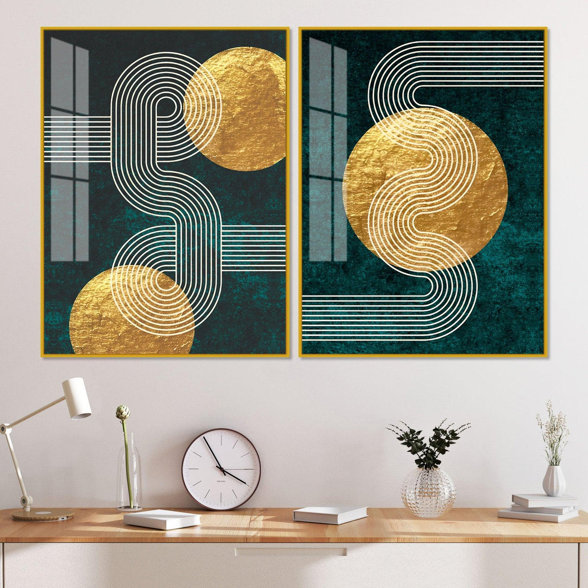 Golden Birds Flying Floating Acrylic Wall Painting Set of 2 - Decor Smart