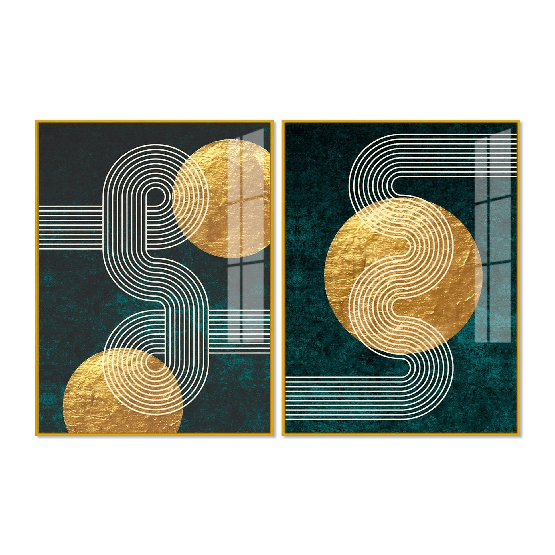 Golden Birds Flying Floating Acrylic Wall Painting Set of 2 - Decor Smart