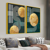 Golden Birds Flying Floating Acrylic Wall Painting Set of 2 - Decor Smart
